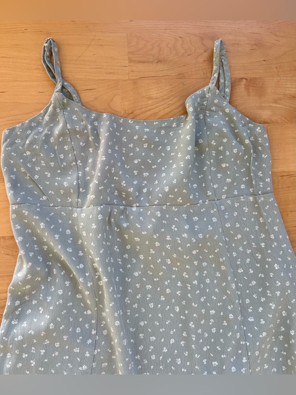 Brandy Melville Sage Green Slip Maxi Dress with Tiny White Floral Print - Picture 2 of 6